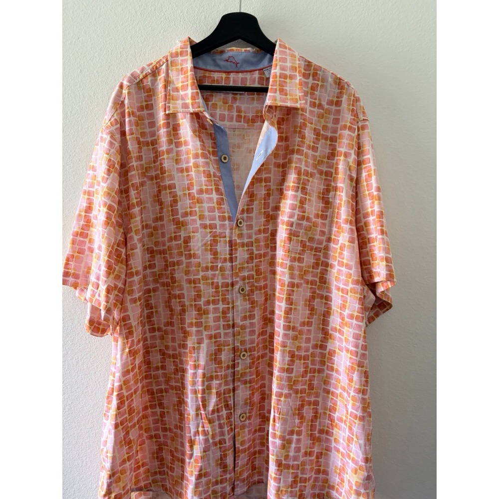Tommy Bahama Silk Blend Short Sleeve Button Up Shirt Men's Size XXXL Pink Orange - Picture 2 of 6
